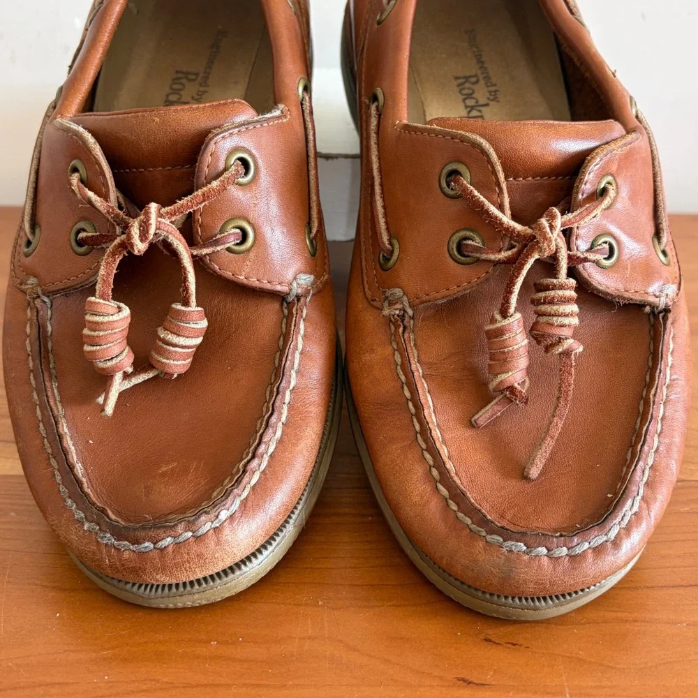 Rockport Mens 7.5 M‎ Brown Leather Boat Shoes Nautical Loafers M5106